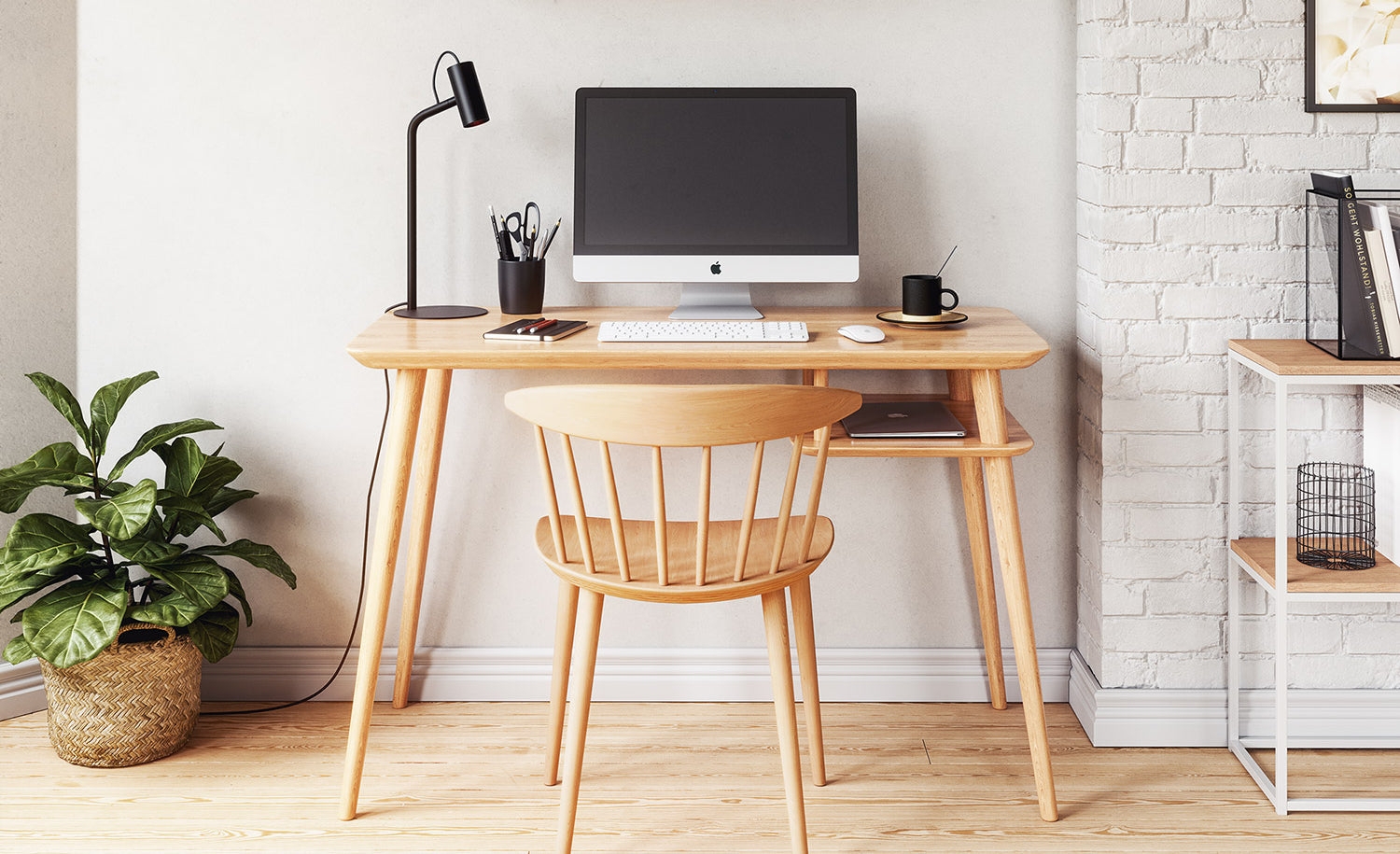 Monitor Desk Integrated Shelf Tapered Leg Workspace