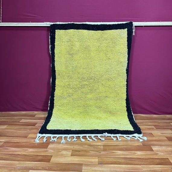 Moroccan Rug Black Frame Border Shaggy Plush Wool