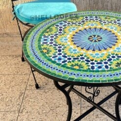 Mosaic Bistro Table Zellige Tile Scroll Metal Base Patio