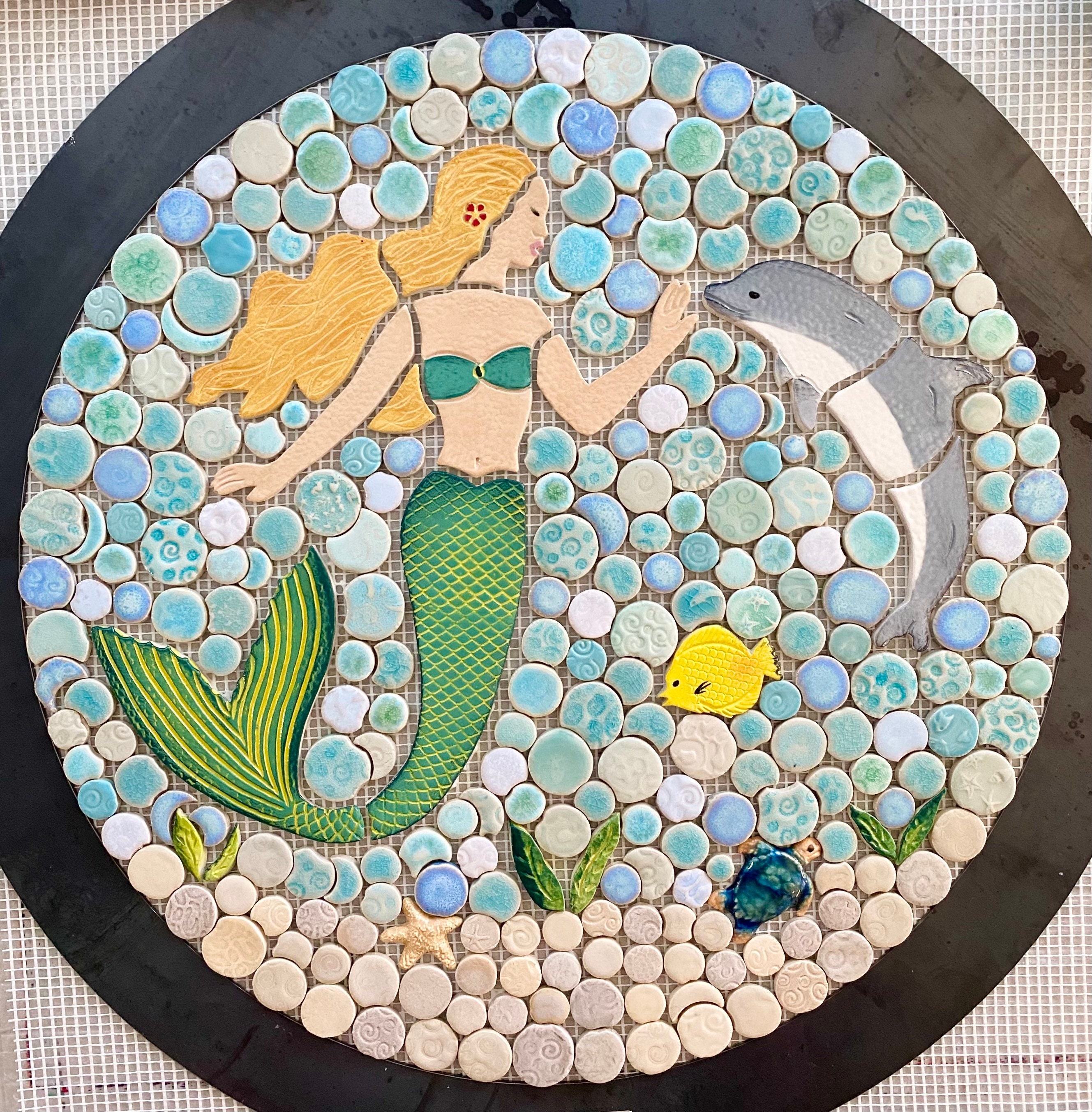 Mosaic Medallion Bubble Tile Mermaid Mosaic Medallion