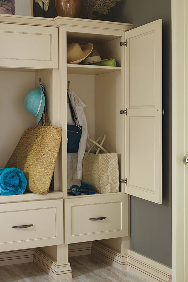 Mudroom Cabinet Cream White Recessed Panels Custom Built-in Niche
