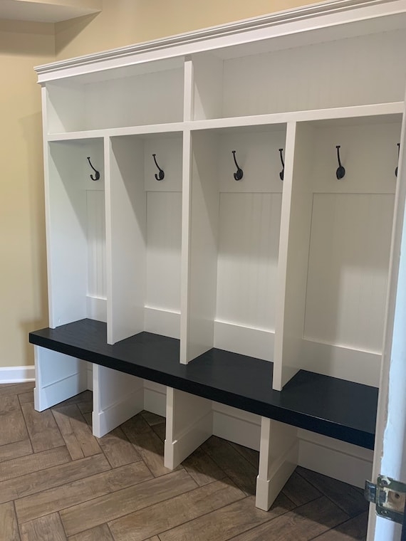 Mudroom Hall Tree: Black and White Hall Tree with Base Dividers