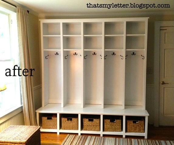 Mudroom Locker: Five Bay Locker System with Wicker Baskets
