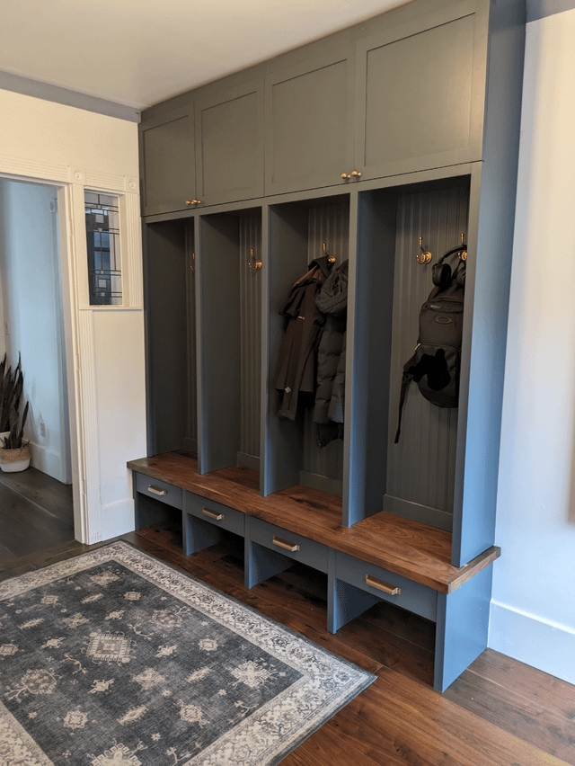 Mudroom Locker with Slate Gray Finish and Wood Topped Bench