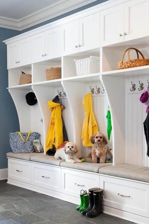 Mudroom Lockers: White Mudroom Locker System with Curved Dividers