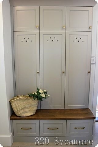 Mudroom Lockers with Vent Holes and Wood Topped Bench