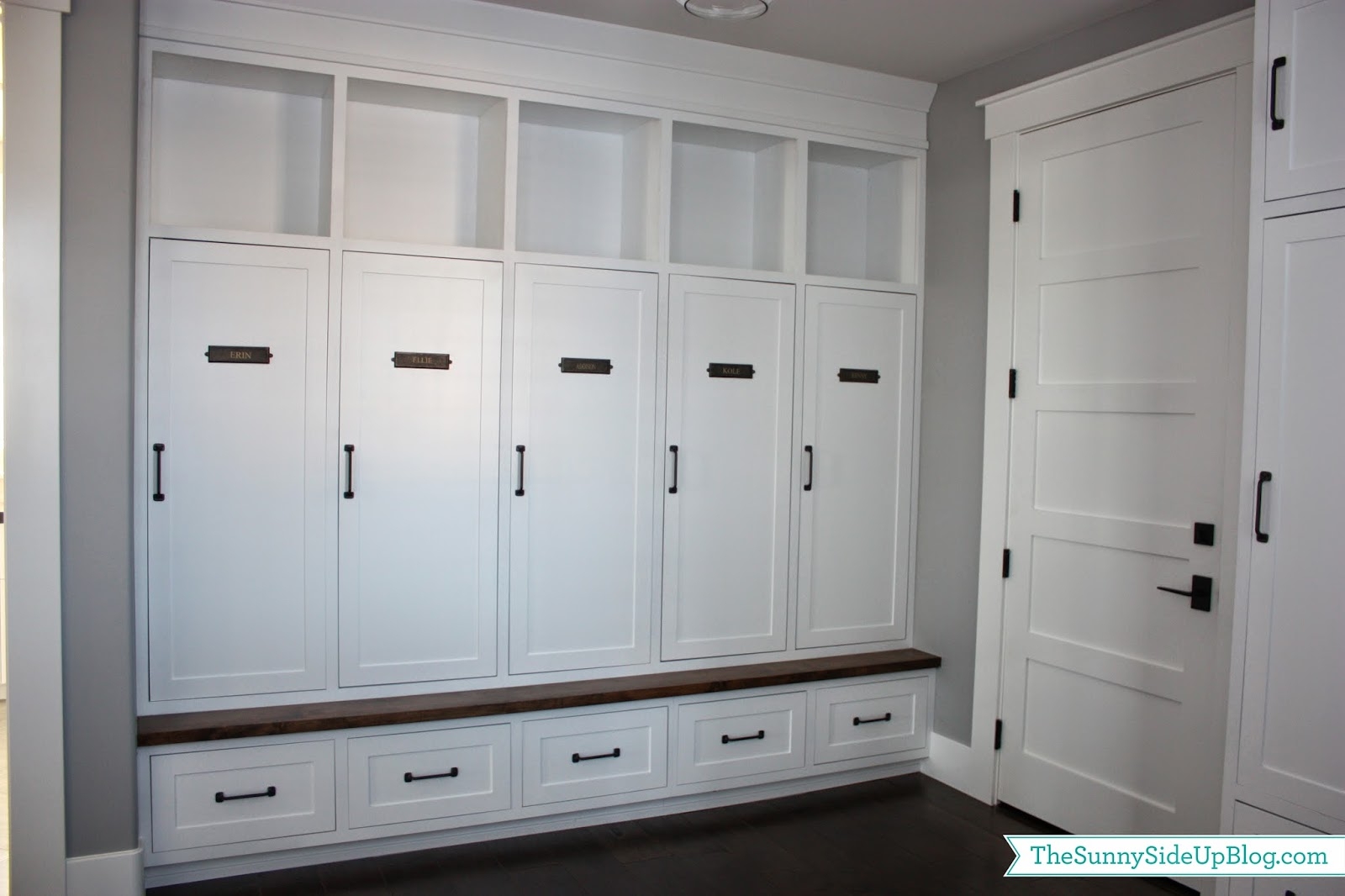 Mudroom Lockers with White Finish and Nameplate Holders