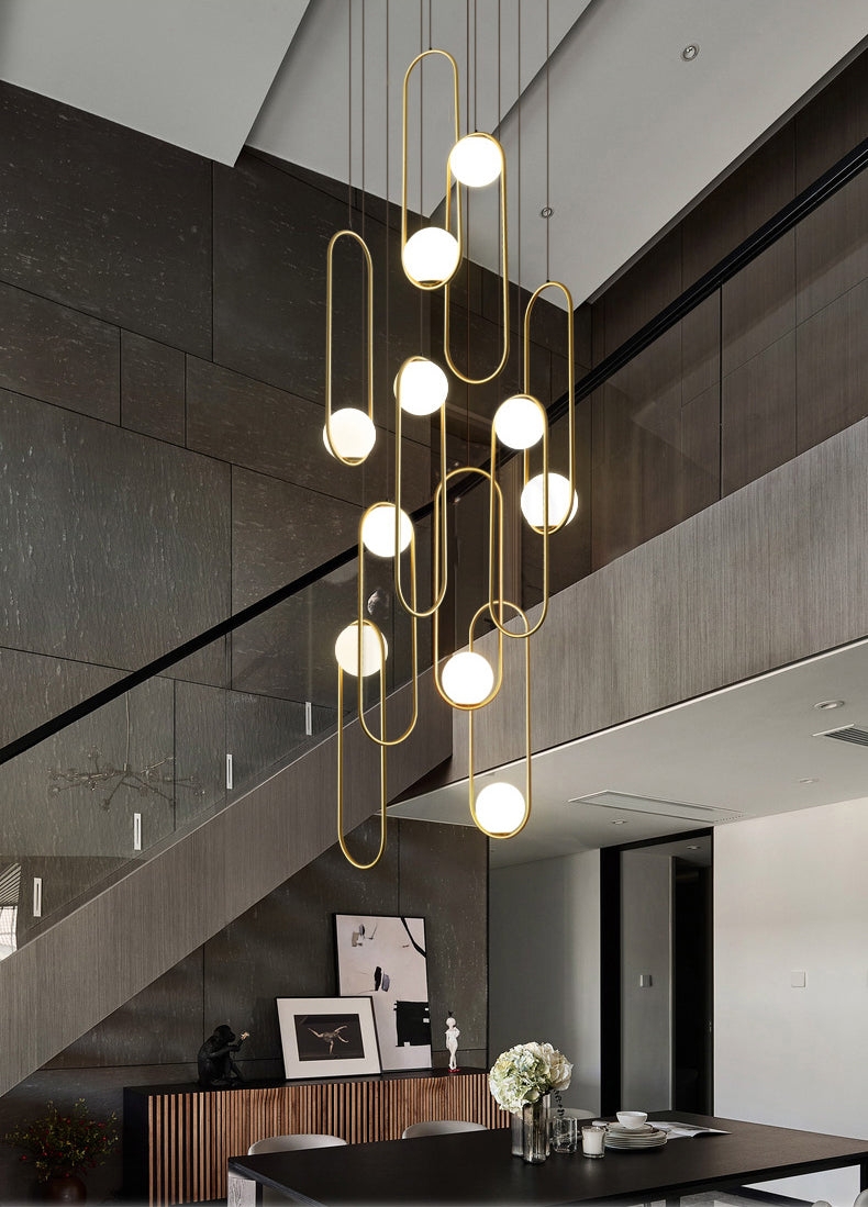Multi Light Chandelier: Gold Pill Shaped Frames Architectural Lighting