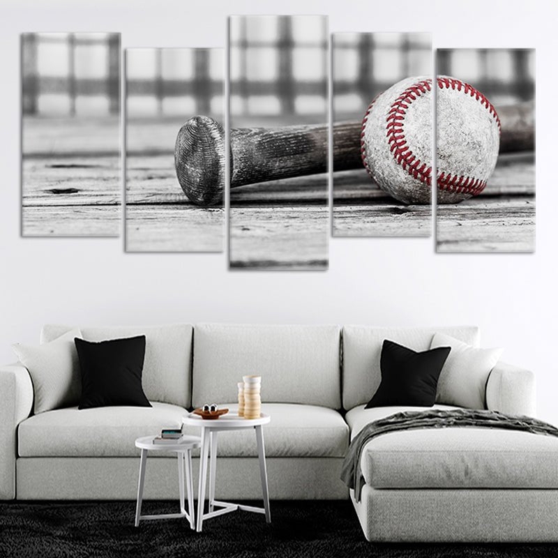 Multi Panel Canvas: 5 Piece Staggered Stitched Baseball