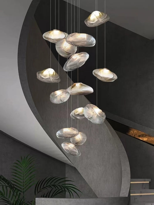 Multi Pendant Chandelier: Organic Glass Clouds Cascading Pebble Forms