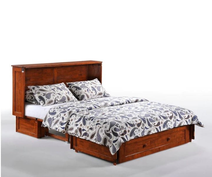 Murphy Bed: Cherry Wood Tone Paisley Bedding Cabinet Sleeper