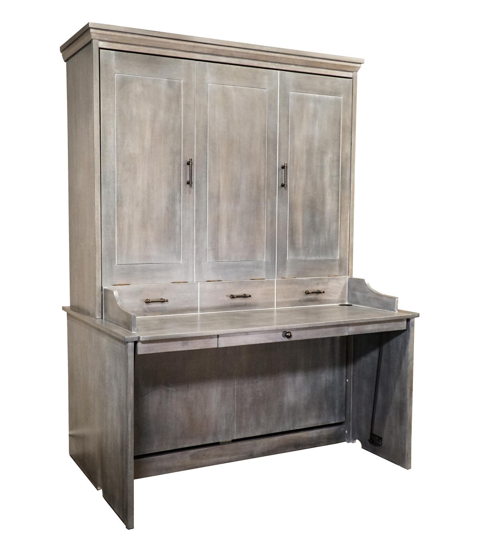 Murphy Bed Desk featuring Weathered Finish and Shaker Style Panels