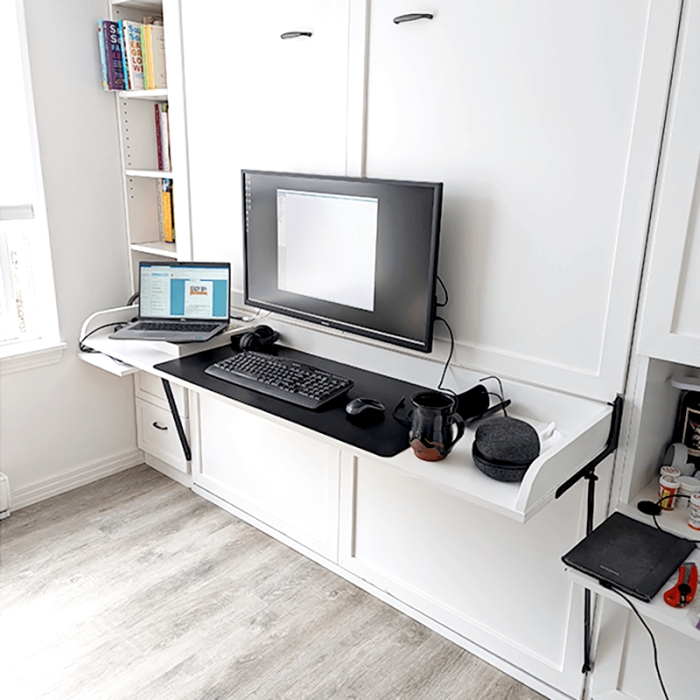 Murphy Bed Desk with Stay-Level Desk and Vertical Storage Unit