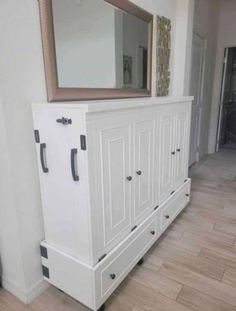 Murphy Bed: Matte Cabinet with Caster Wheels and Locking Latch