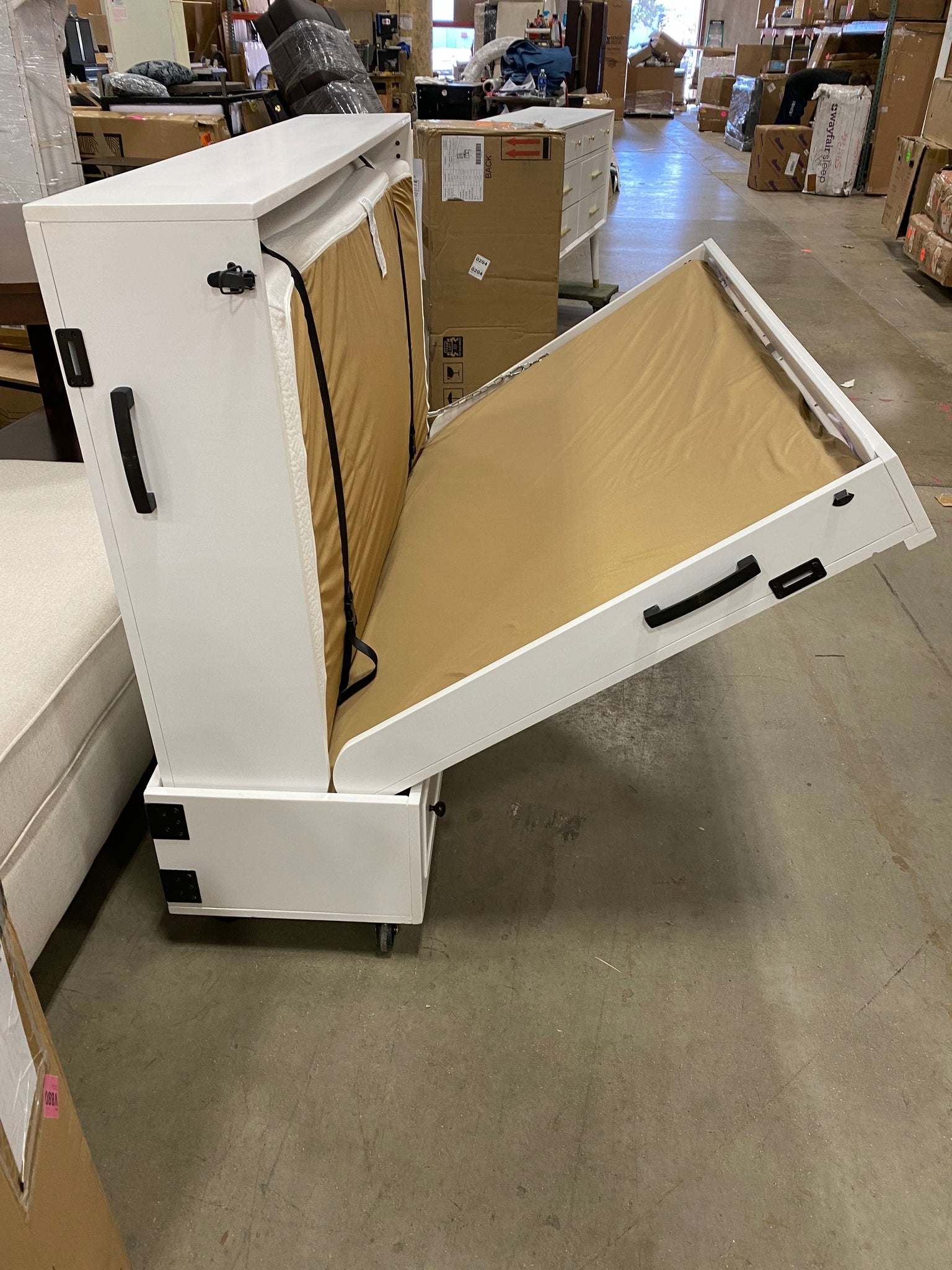 Murphy Bed: Painted Cabinet with Rolling Casters and Handles