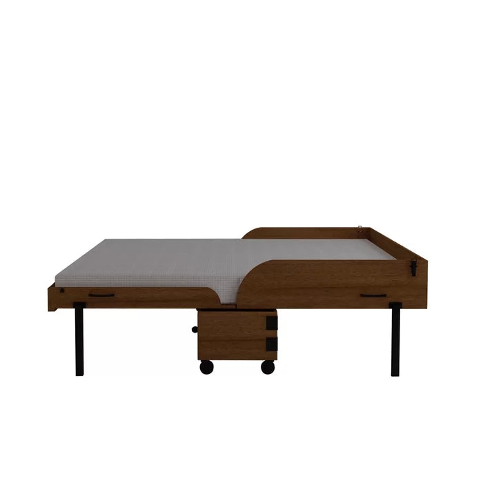 Murphy Bed: Warm Wood Tone Mobile Storage Base with Curved Rails