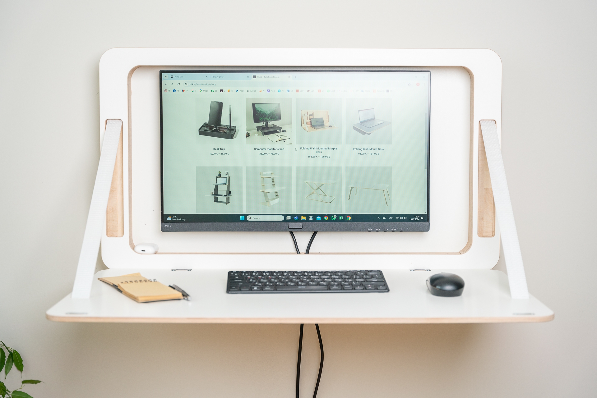 Murphy Desk featuring Monitor Niche and White Wood Floating Design