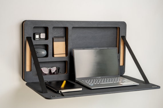 Murphy Desk in Matte Black with Recessed Storage Wall Organizer