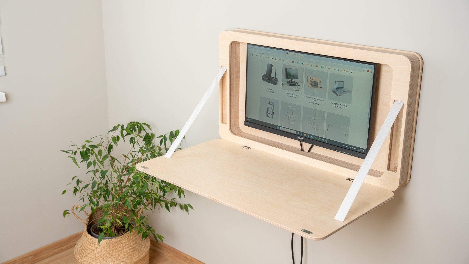 Murphy Desk in Plywood with Natural Grain and Strap Supports