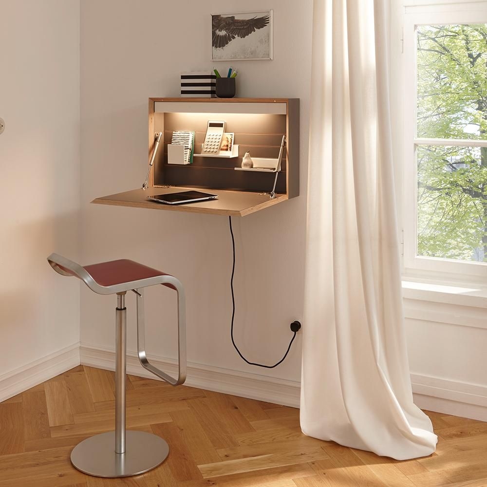 Murphy Desk with Gas Strut Hinges and Built-in Storage Lighting