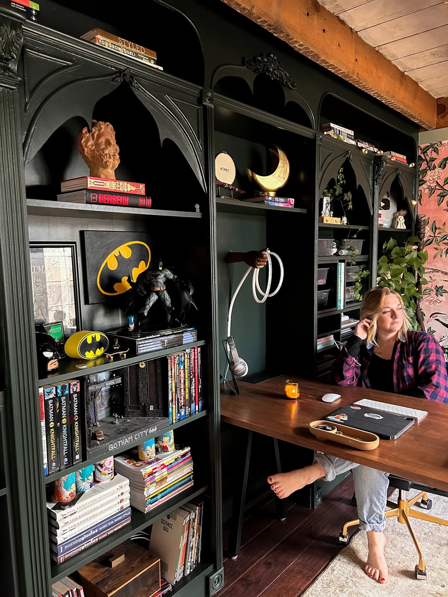 Murphy Desk with Gothic Arch Shelving in Matte Black Finish