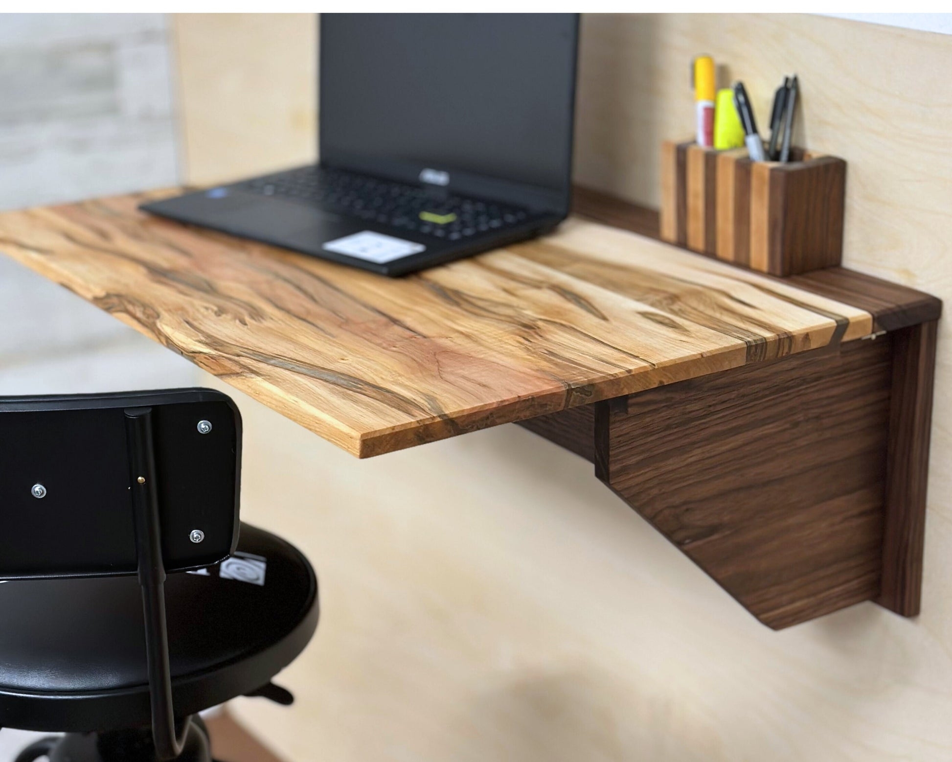 Murphy Desk with Highly Figured Top and Space Saving Wood Frame