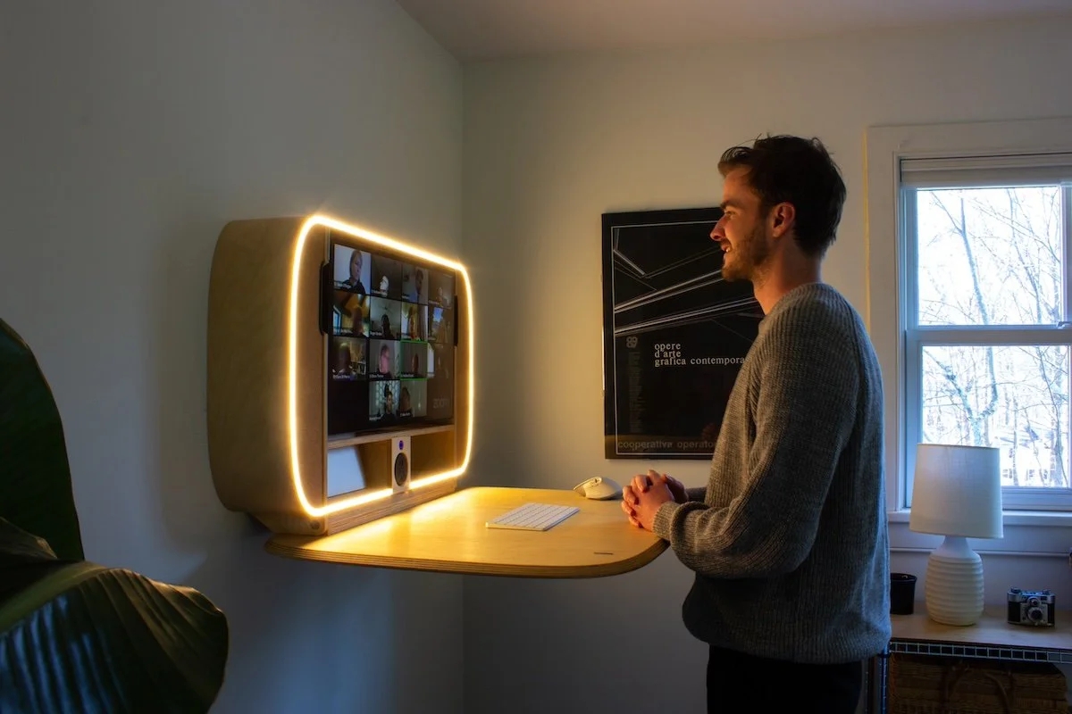 Murphy Desk with Integrated Ring Light for Video Call Station