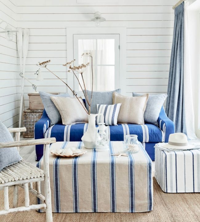 Nautical Ottoman Blue Stripe Pattern Oversized Square