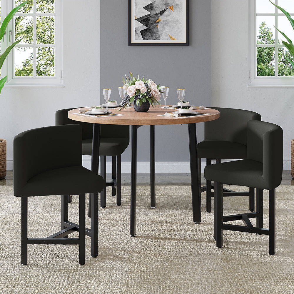Nesting Dining Set: Round Oak Table with Metal Legs