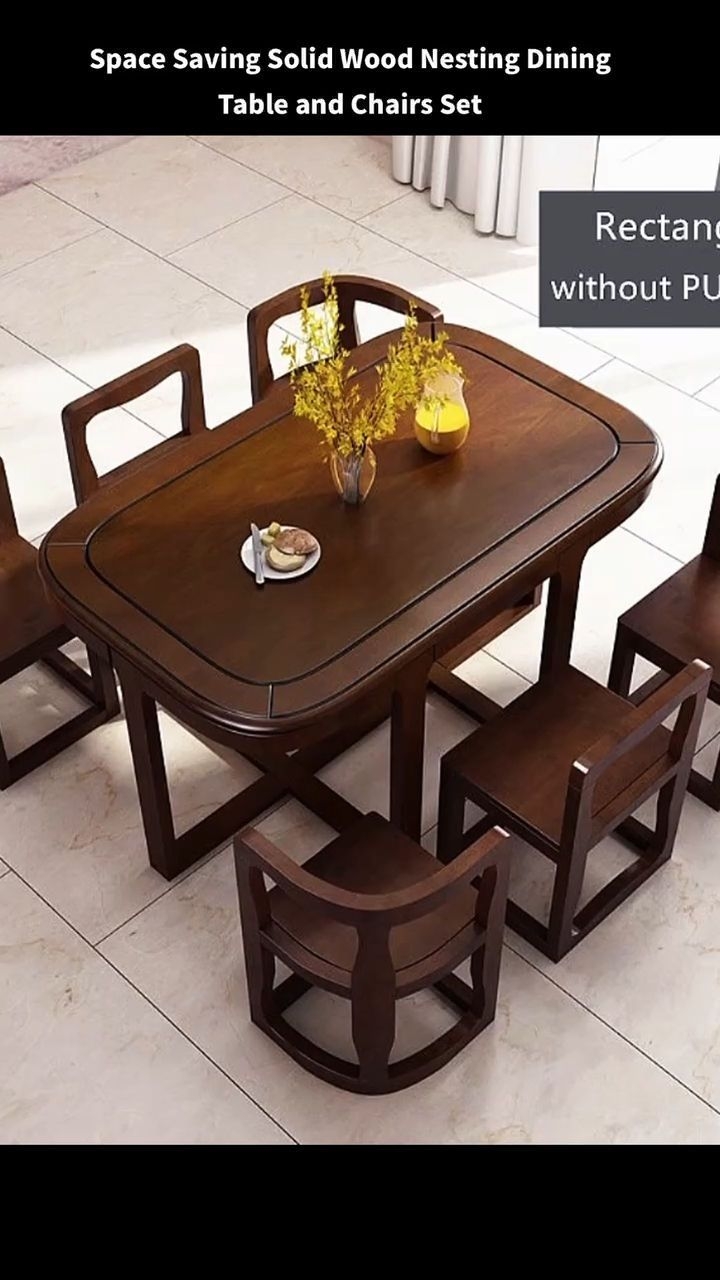 Nesting Dining Set: Rounded Corners and Walnut Finish