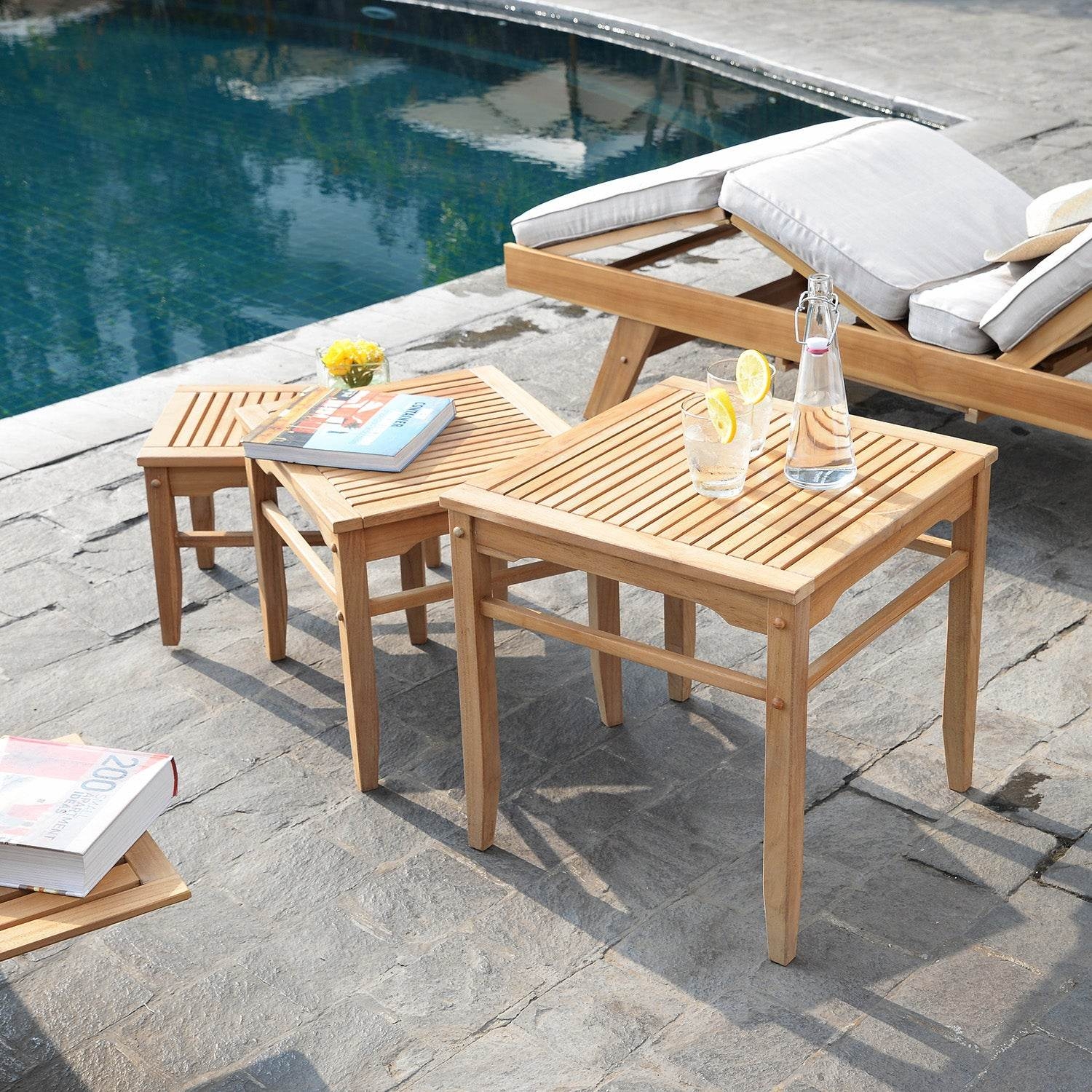 Nesting Side Table: Slatted Top Honey Teak Patio Set