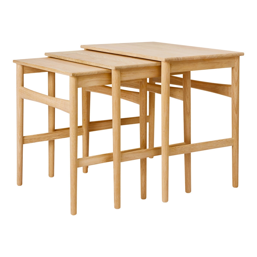 Nesting Tables: Light Oak Danish Design Side Table Set