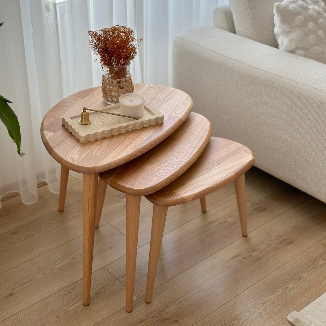 Nesting Tables: Pebble Shaped Tops in Chestnut Finish