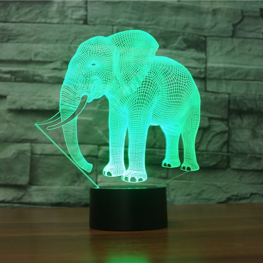 Night Light Neon Green Glow Wireframe Elephant Graphic