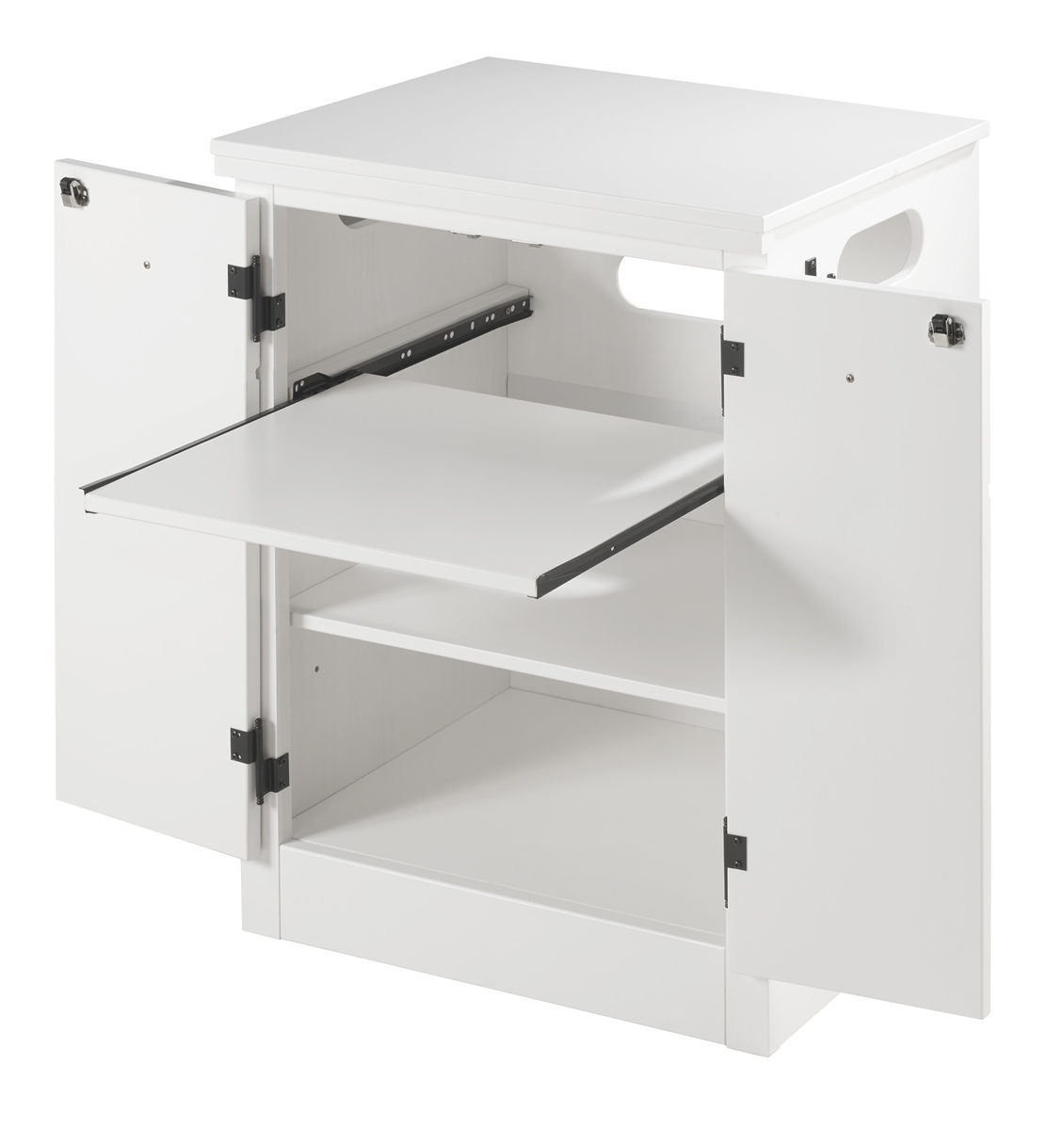 Nightstand Cabinet: White CPAP Storage with Pull Out Tray