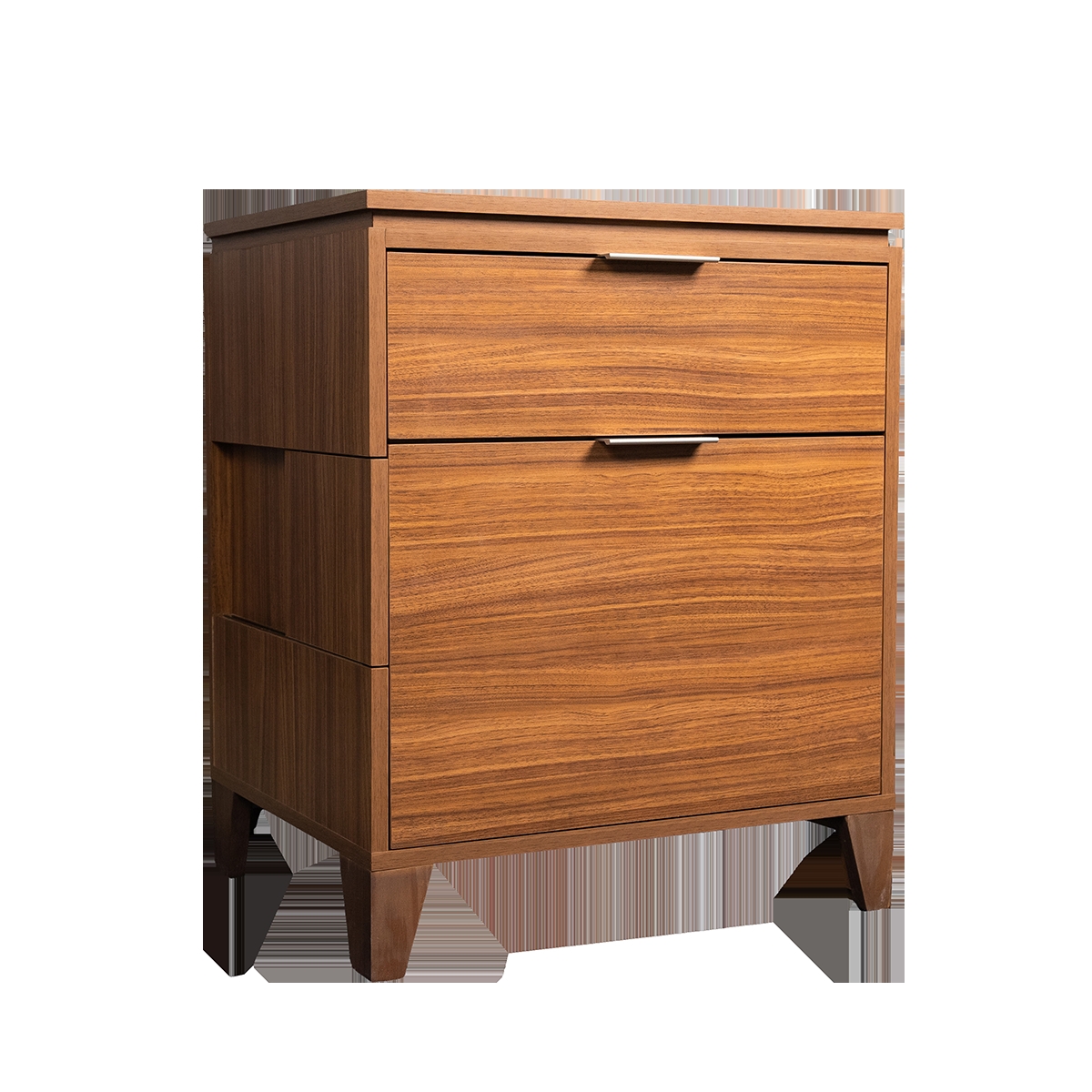 Nightstand Tapered Legs Varying Depth Drawers Brushed Silver