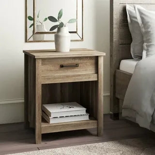 Nightstand Weathered Oak Open Shelf Modern Farmhouse Furniture