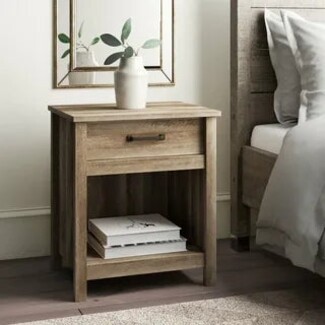 Nightstand Weathered Oak Open Shelf Modern Farmhouse Furniture
