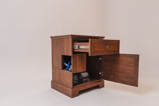 Nightstand with Side Hose Cutout Walnut CPAP Bedside Table