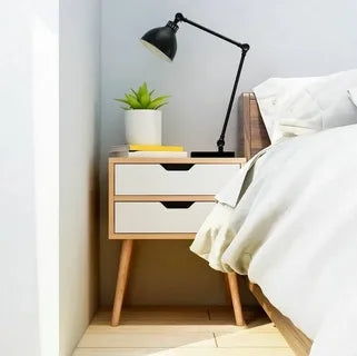 Nightstand with Two Tone Design White and Wood Bedside Table