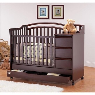 Nursery Crib Espresso Brown with Integrated Dresser Unit
