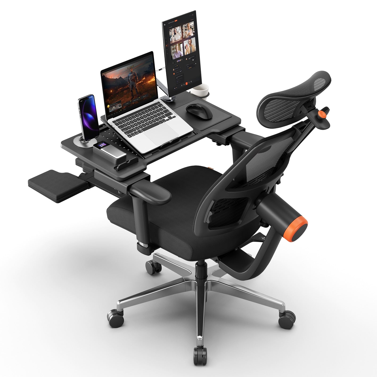 Office Chair with Integrated Lap Desk and Orange Dial
