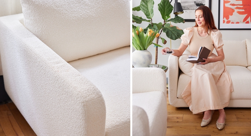 One Arm Sectional Boucle-Like Nubby Texture Sofa