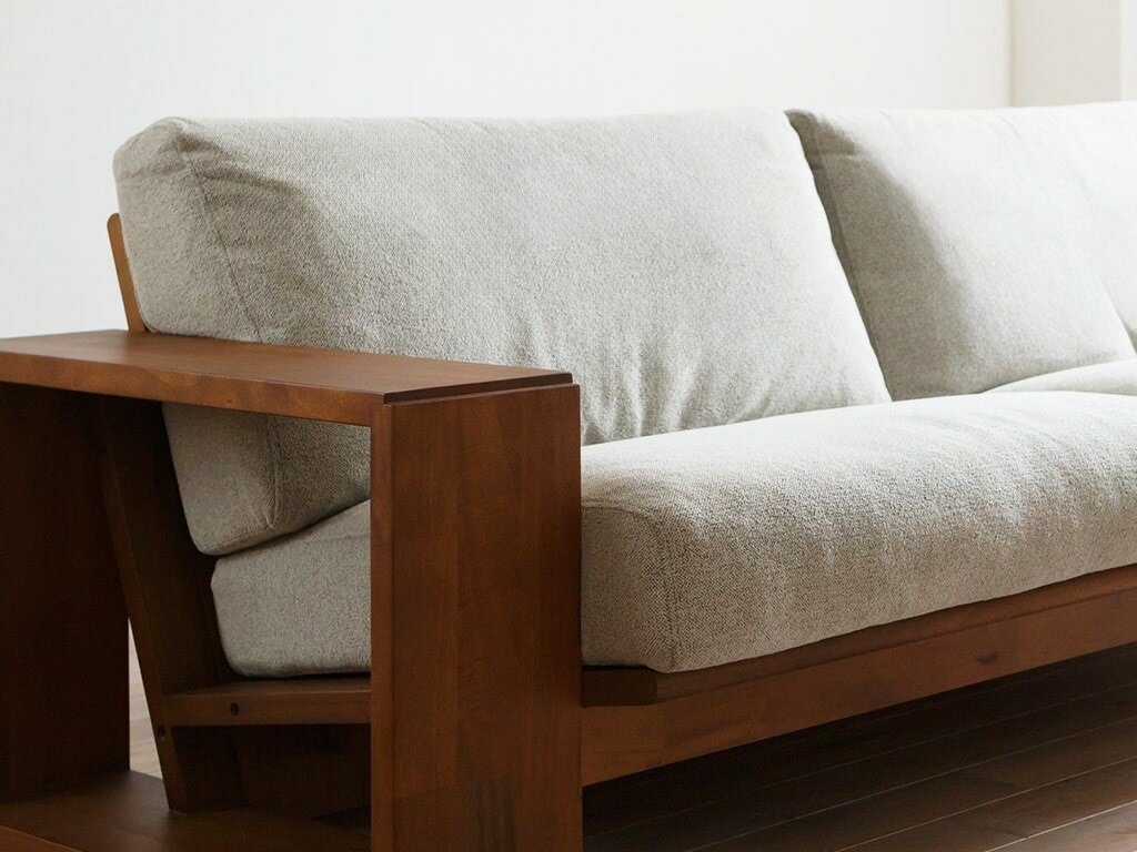 One Arm Sofa Walnut Wide Armrest Integrated Table