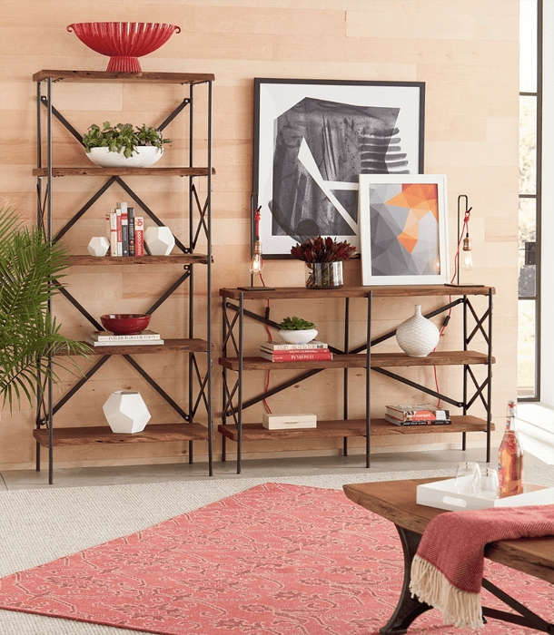 Open Bookshelf X-Cross Bracing Industrial Mixed Material