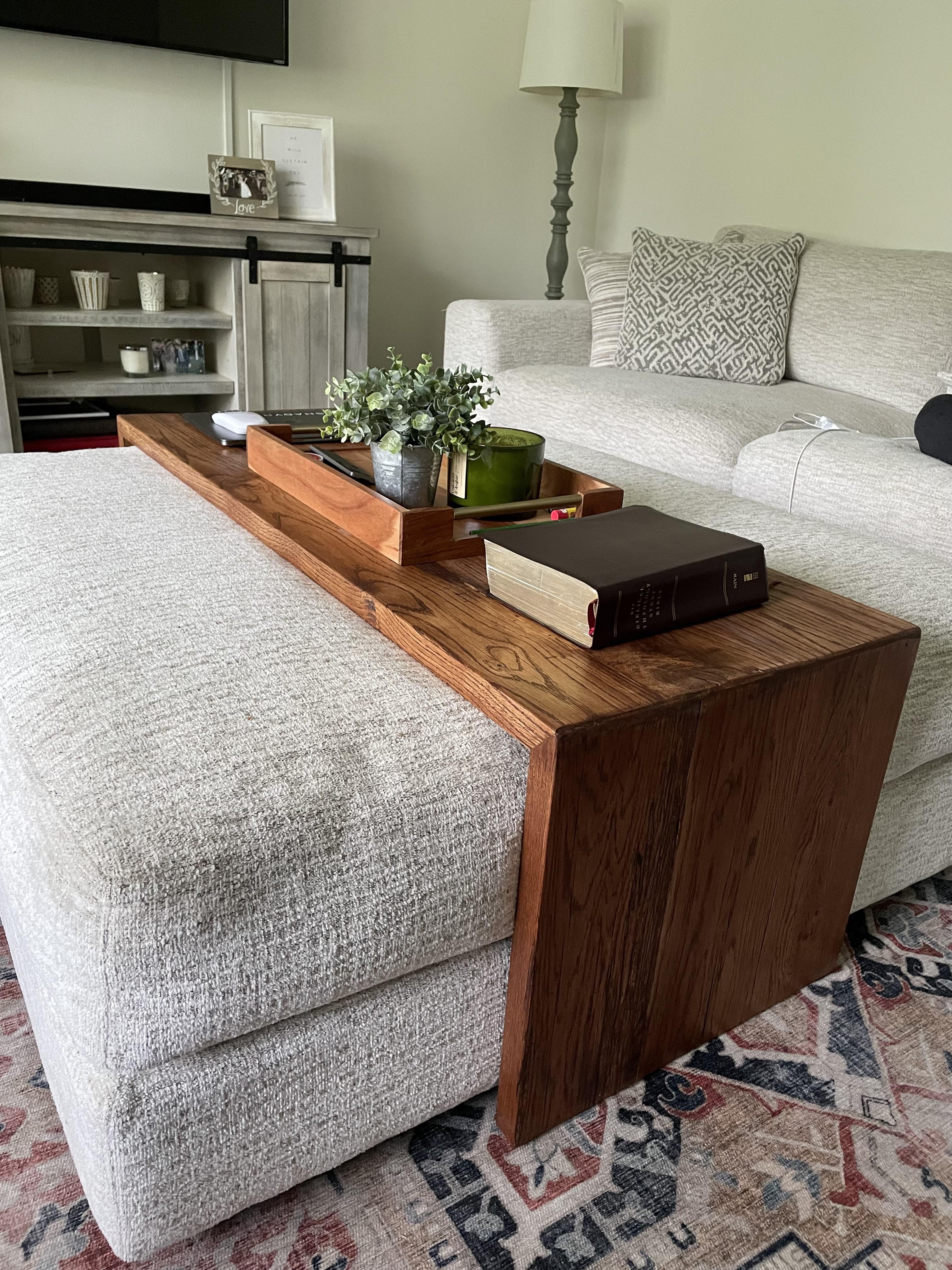 Ottoman Bridge Table: Wide Plank Wood Bridge Table