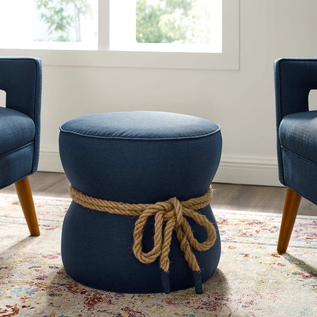 Ottoman Rope Belt Nautical Knot Navy Blue Upholstered