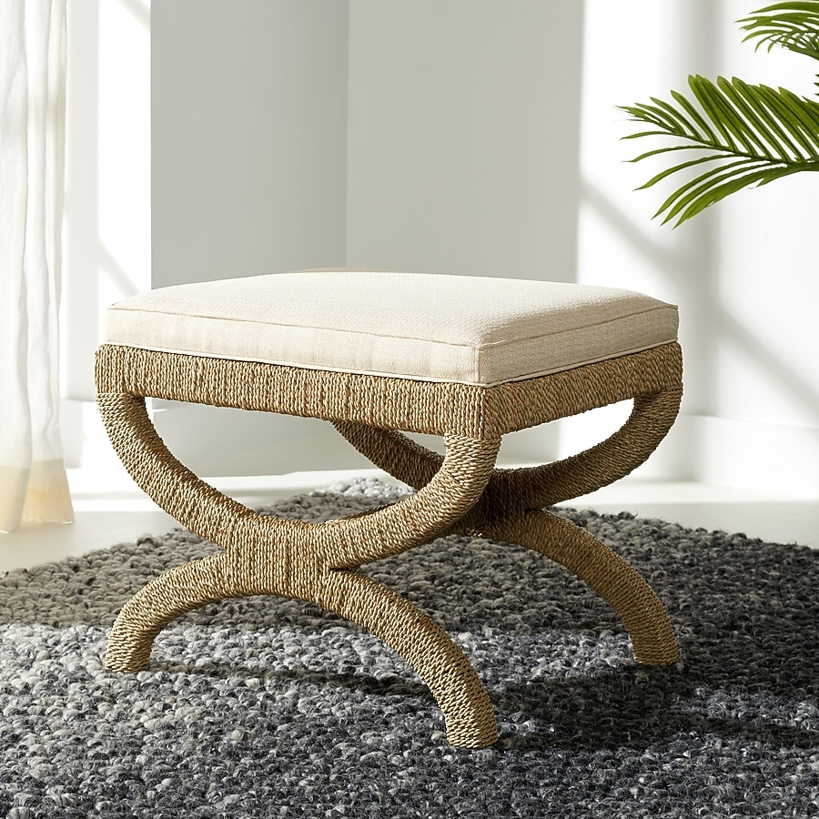 Ottoman Woven Sea Grass X-Base Frame Natural Texture