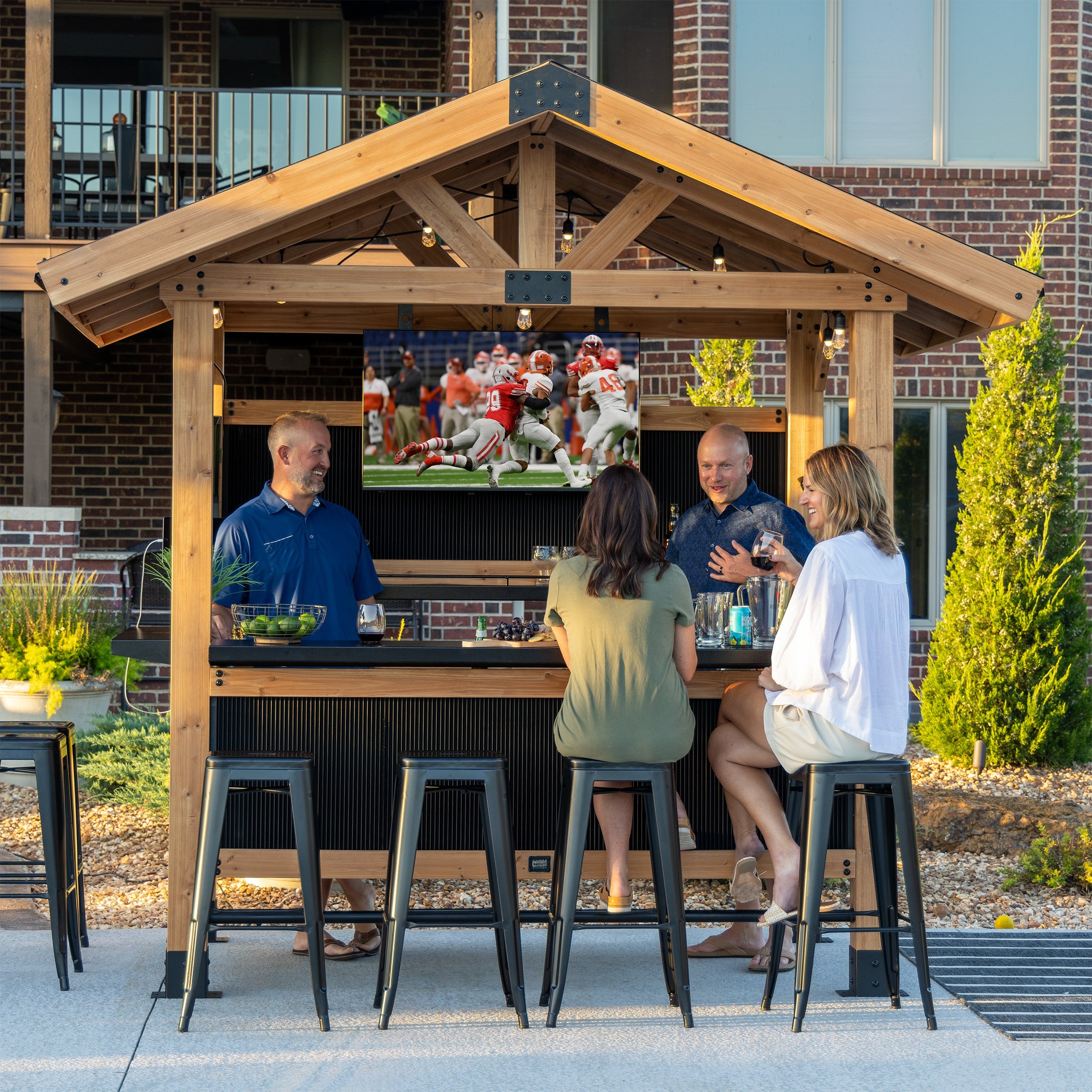Outdoor Bar with Gabled Cedar Frame and TV Mounting