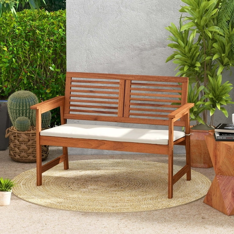 Outdoor Bench featuring Slatted Backrest and Wood Seating